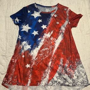 Women’s Sleeveless T Shirt L Crew Neck Patriotic USA Americana Flag